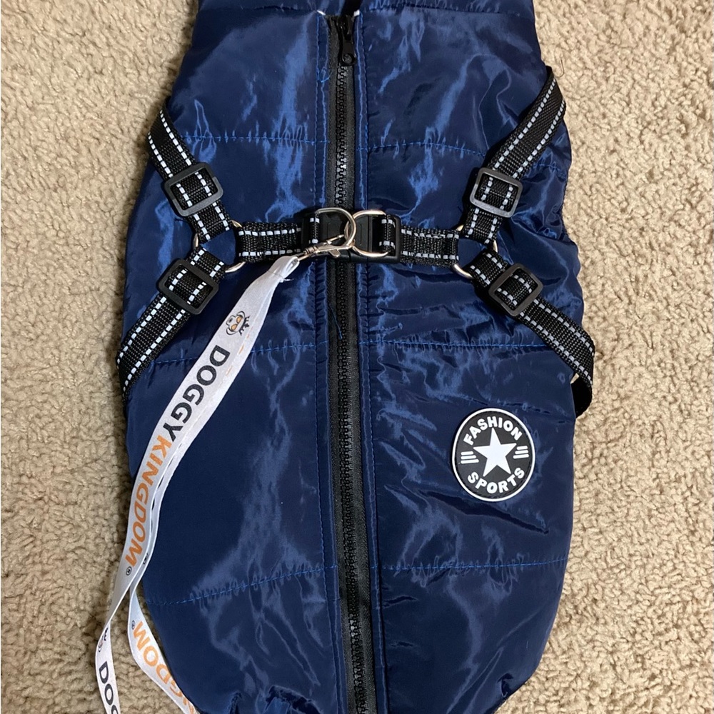 PawRoll dog puffer vest jacket, Large blue water resistant harness lined - Picture 3 of 13